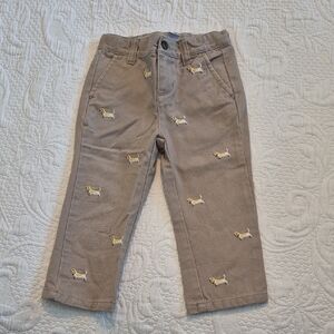 Janie and Jack boys 18 - 24 months tan dog embroidered pants VGUC